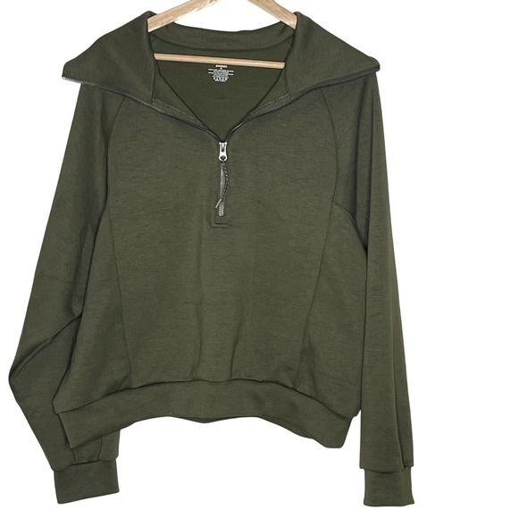 SUUKSESS Olive Green Quarter Zip Pullover Sweatshirt Womens XL - Picture 1 of 6